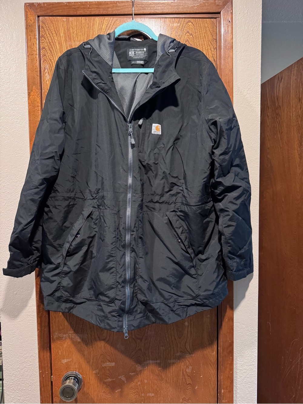 Carhartt Black Hooded Raincoat with Logo Patch